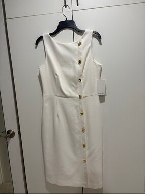 Harper Rose Sleeveless Cream Midi Dress with Gold Buttons